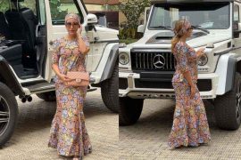 Ned Nwoko’s Moroccan Wife Laila Stuns In Nigerian Ankara Outfit For The First Time