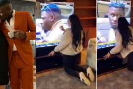 BBNaija 2021: Watch Cute Video Of Niyi’s Wife Kissing Him On A TV Screen While In The BB House