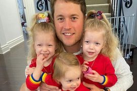 How many daughters does Matthew Stafford have? Where did Stafford meet his wife?