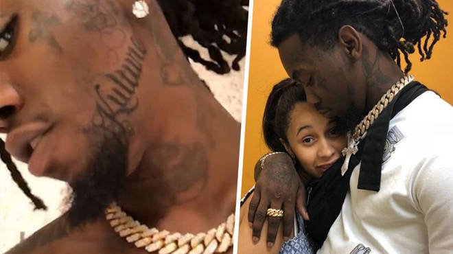 Offset Neck Tattoo Of Cardi B