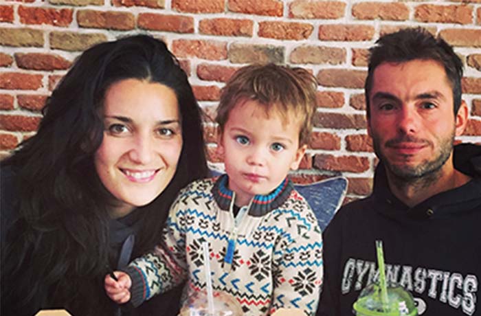Victor Cano, Andrea Fuentes, and their son