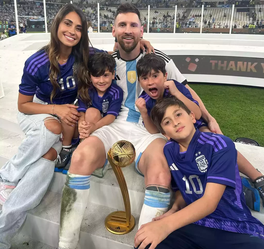 Lionel Messi, Antonela Roccuzzo, and their children