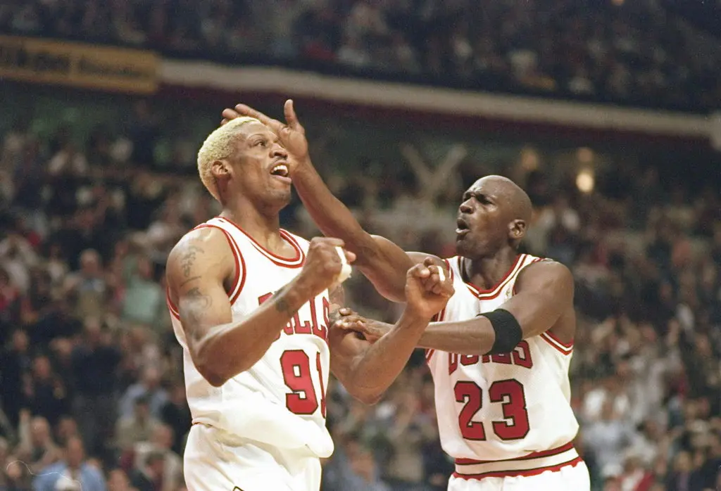 Dennis Rodman and Michael Jordan