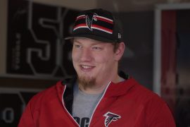 Kaleb McGary Bio, PFF, Position, Jersey Number, Age, Height, Weight, 40 Time, Sacks