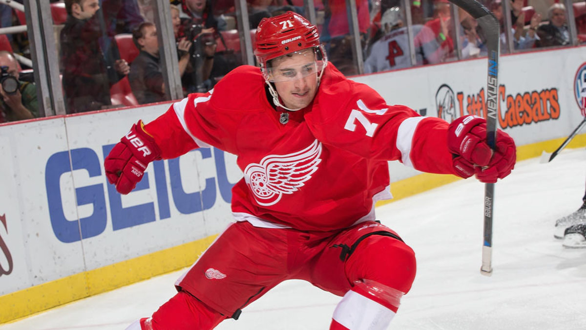 How many goals does Dylan Larkin have? How many hat tricks does Larkin have?