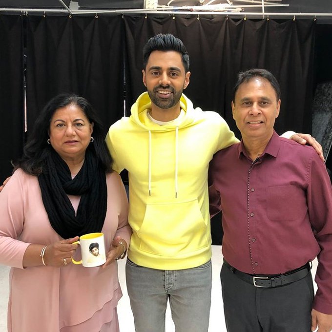 Hasan Minhaj with his parents Seema Usmani and Najme Minhaj