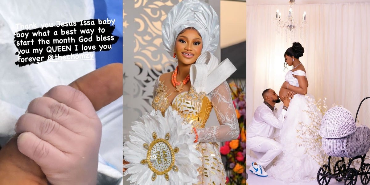 Chomzy, from BBNaija,  Welcomes Baby Boy With Husband