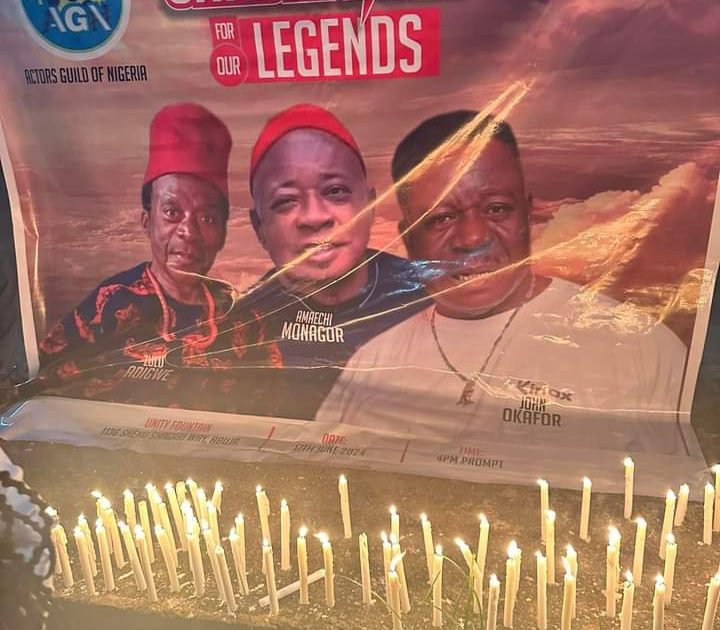 Actors Guild of Nigeria Holds Candlelight Vigil for Late Nollywood Legends Mr Ibu and Others in FCT