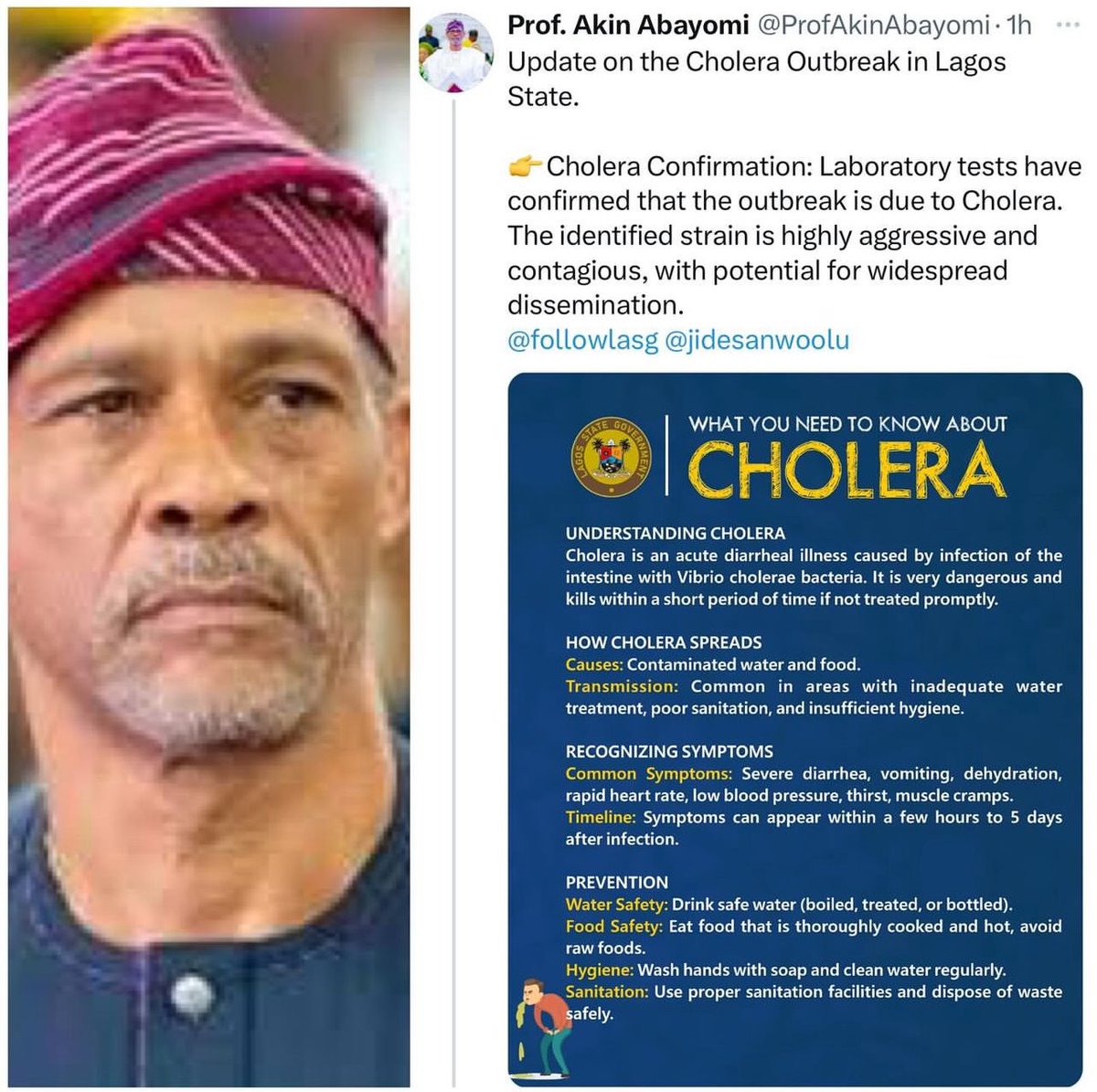 Lagos Health Commissioner Confirms Decline in Cholera Outbreak, Reports 15 Fatalities