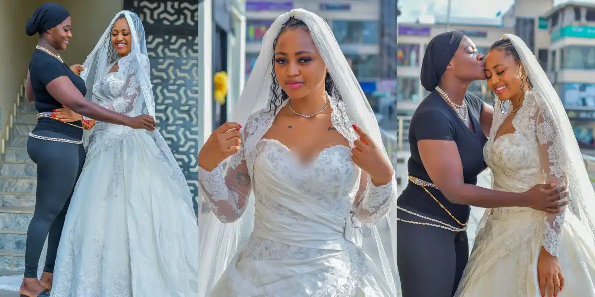 Regina Daniels Wears Mercy Johnson’s 13 Years Old Wedding Gown To Shoot A Movie