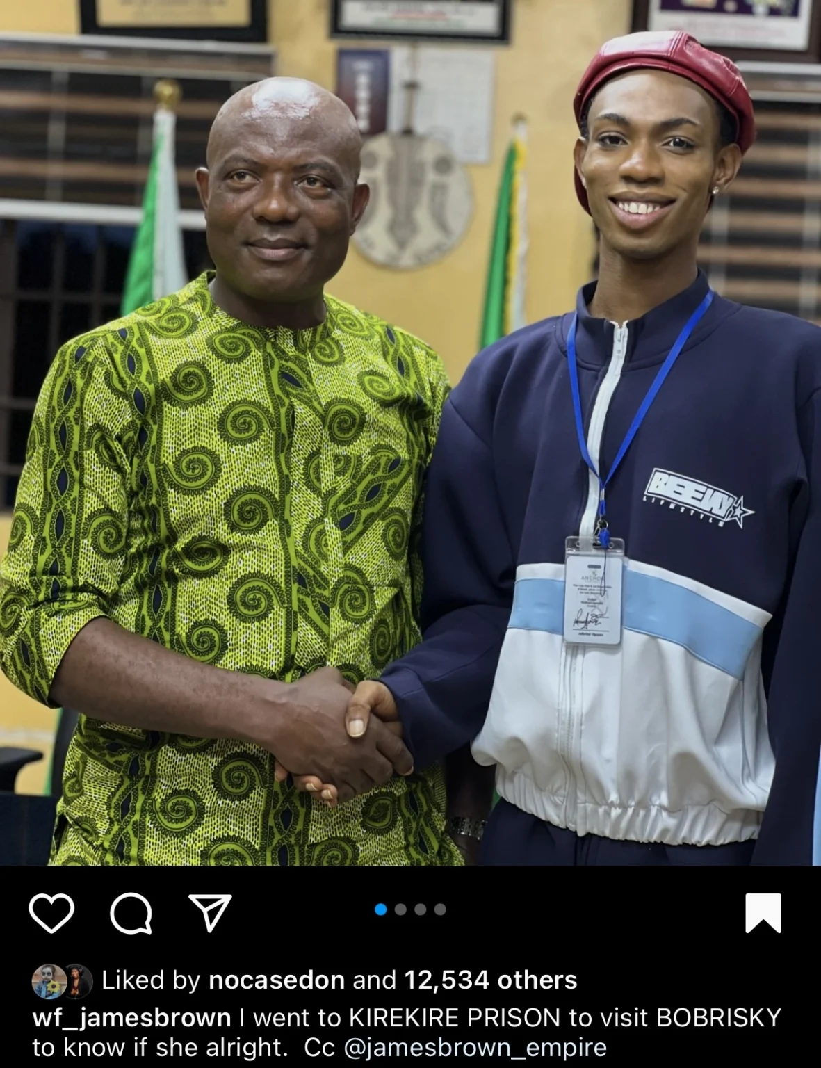 James Brown Visits Kirikiri Prison to See Bobrisky
